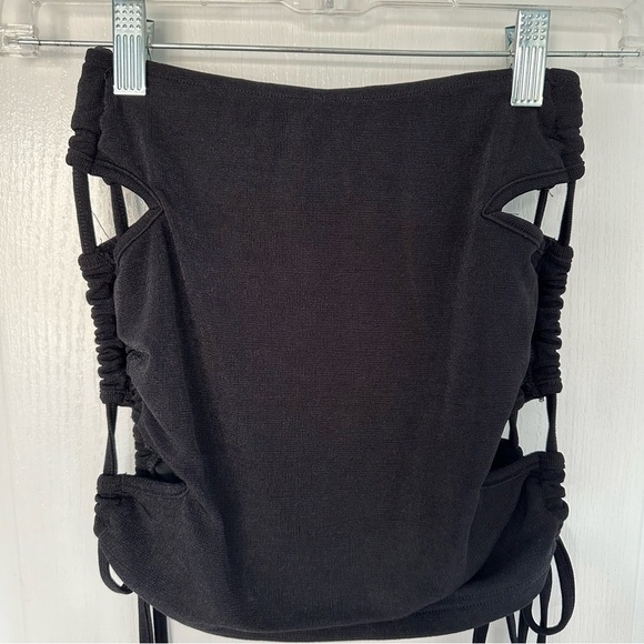 SEXY SUMMER BLACK CUT OUT SIDE BODYCON MINI SKIRT WITH ADJUSTABLE STRAPS  XS/S - Picture 3 of 8